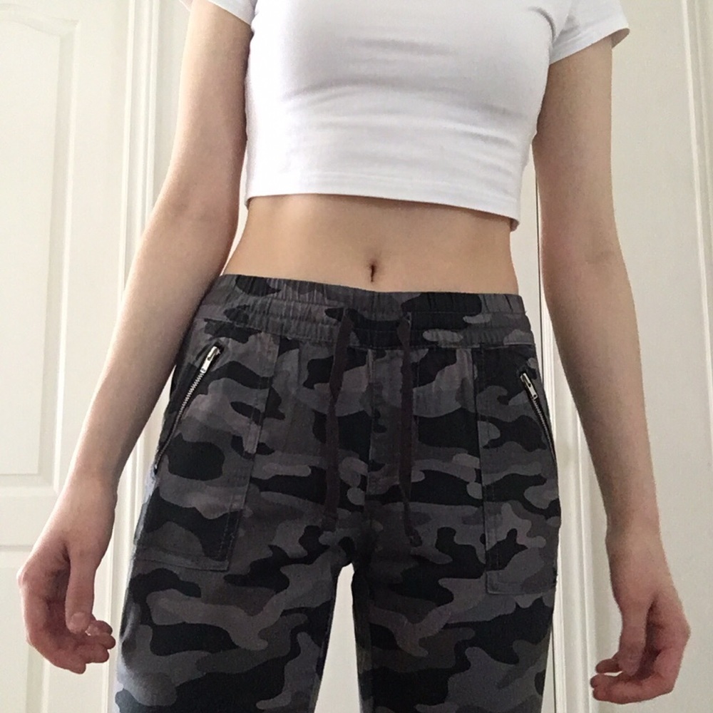 Grey and Black Camouflage Cargo Pants